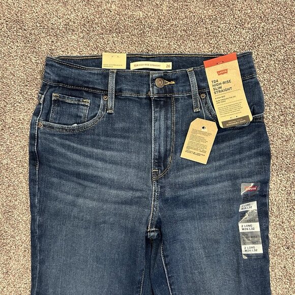 Levi's Women's 724 Straight Jeans Size 26 x 32 Blue Distressed High Rise NWT $69 - Picture 6 of 16